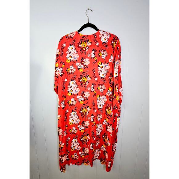 New LOFT Duster Wrap Kimono Red Floral Lightweight Summer Layering M/L Boho - Picture 9 of 11